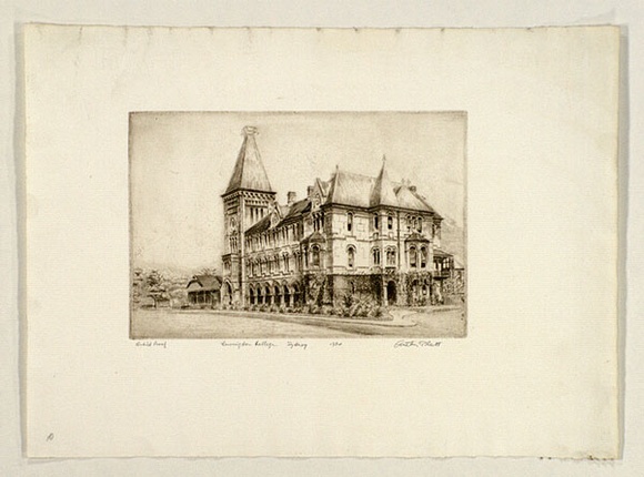 Artist: b'PLATT, Austin' | Title: b'Newington College, Sydney' | Date: 1934 | Technique: b'etching, printed in black ink, from one plate'