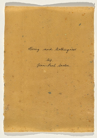 Title: b'Being and nothingness by Jean-Paul Sartre [title page]' | Date: 1982 | Technique: b'handwritten pages'