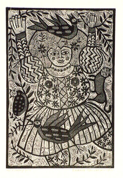 Artist: b'HANRAHAN, Barbara' | Title: b'Floating girl' | Date: 1977 | Technique: b'wood-engraving, printed in black ink, from one block'