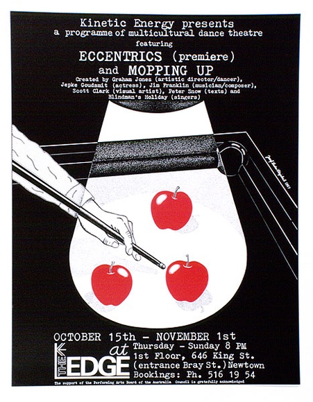 Artist: b'Stejskal, Josef Lada.' | Title: b'Kinetic Energy presents ... Eccentrics (premiere) and Mopping up ...at The Edge, Newtown' | Date: 1987 | Technique: b'offset-lithograph, printed in black ink, from one plate'