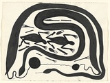 Artist: MILAYBUMA, David | Title: Not titled [two snakes and two men]. | Date: 1970s | Technique: screenprint, printed in black ink, from one stencil