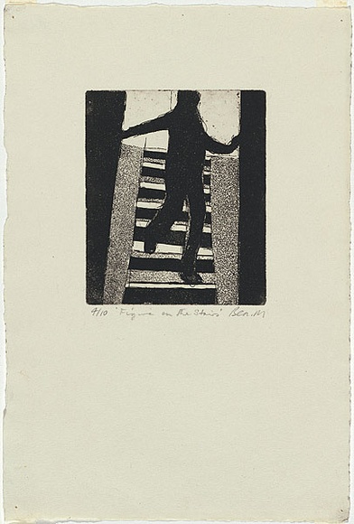 Artist: b'MADDOCK, Bea' | Title: b'Figure on the stairs' | Date: October 1965 | Technique: b'line-etching and aquatint, printed in black ink, from one copper plate'