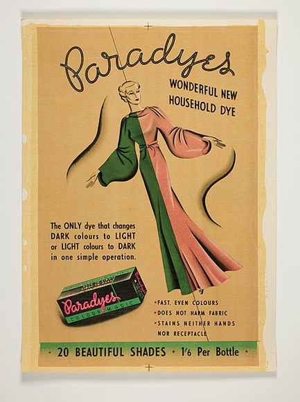 Artist: Burdett, Frank. | Title: Paradyes, wonderful new household dye. | Date: (1934-39) | Technique: lithograph, printed in colour, from multiple stones [or plates]