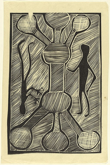 Artist: b'Artist unknown' | Title: b'not titled' | Date: c.1992 | Technique: b'linocut, printed in black ink, from one block'