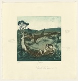 Artist: b'Shead, Garry.' | Title: b'Deer' | Date: 1991-94 | Technique: b'etching and aquatint, printed in green and brown inks, from one plate' | Copyright: b'\xc2\xa9 Garry Shead'