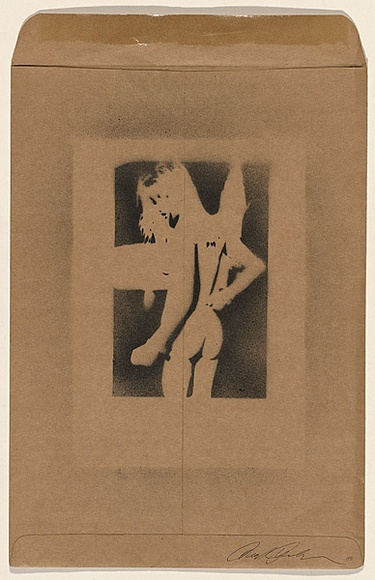 Artist: b'NUROK,' | Title: b'Not titled  [turning nude on envelope]' | Date: 2003 | Technique: b'stencil, printed in black ink, from one stencil'