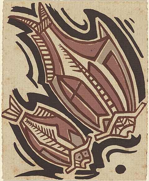 Artist: b'Palmer, Ethleen.' | Title: b'(Aboriginal fish)' | Date: c.1955 | Technique: b'screenprint, printed in colour, from three stencils'
