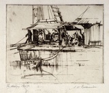 Artist: Baldwinson, Arthur. | Title: The dredging barge. | Date: (1920s) | Technique: etching, printed in dark brown ink with plate-tone, from one  plate