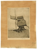 Artist: b'LONG, Sydney' | Title: b'Mill, Bledlow Ridge, Bucks' | Date: c.1919 | Technique: b'etching and aquatint, printed in brown ink with plate-tone, from one plate' | Copyright: b'Reproduced with the kind permission of the Ophthalmic Research Institute of Australia'