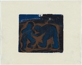 Artist: b'MADDOCK, Bea' | Title: b'Fighting figures' | Date: 1963 | Technique: b'relief-etching, from one copper plate; woodcut, from three blocks'