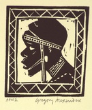 Artist: b'Alexander, Gregory.' | Title: b'Masai head' | Date: 1995, September | Technique: b'linocut, printed in black ink, from one block'