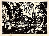 Artist: b'Taylor, John H.' | Title: b'Kent landscape' | Date: 1952 | Technique: b'linocut, printed in black ink, from one block'