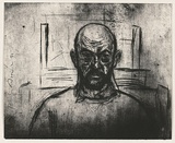 Artist: b'AMOR, Rick' | Title: b'Self portrait.' | Date: 1995 | Technique: b'etching, printed in black ink, from one plate'