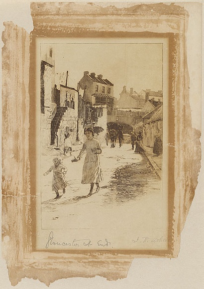 Artist: b'Ashton, Julian.' | Title: b'Gloucester Street, The Rocks, Sydney.' | Date: 1893 | Technique: b'etching, printed in sepia ink with plate-tone, from one copper plate; watercolour additions'