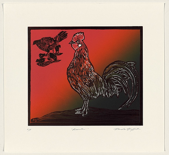 Title: b'Rooster' | Date: 2008 | Technique: b'linocut, printed in colour, from multiple blocks; embossed'