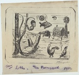 Artist: ROSENGRAVE, Harry | Title: The farmyard | Date: 1954 | Technique: lithograph, printed in black ink, from one plate