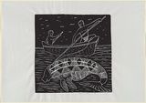 Artist: b'TUNGUTALUM, Bede' | Title: b'Men hunting dugong' | Date: 1987 | Technique: b'woodcut, printed in black ink, from one block' | Copyright: b'\xc2\xa9 Bede Tungutalum, Licensed by VISCOPY, Australia'