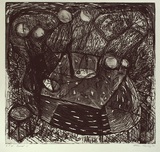 Artist: CHERRY, Chris | Title: not titled [black and white linework shapes] | Date: c.1982 | Technique: etching, printed in black ink from one plate