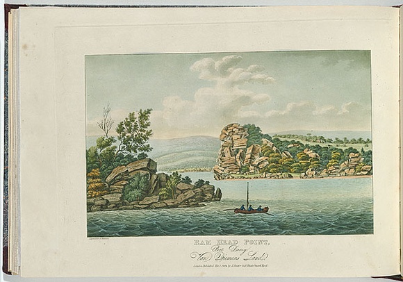 Artist: b'Lycett, Joseph.' | Title: bRam Head Point, Port Davey, Van Diemen's Land. | Date: 1824 | Technique: b'etching and aquatint, printed in black ink, from one copper plate; hand-coloured'