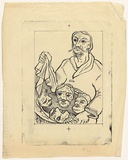 Title: not titled [man holding platter of severed heads] | Date: 1950s-60s | Technique: lithograph, printed in black ink, from one stone