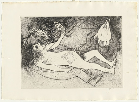 Artist: b'BOYD, Arthur' | Title: b'Pregnant woman with soldier.' | Date: 1960-70 | Technique: b'etching, printed in black ink, from one plate' | Copyright: b'Reproduced with permission of Bundanon Trust'