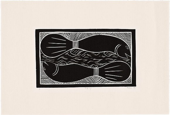 Artist: b'Marika, Banduk.' | Title: b'Baypinga' | Date: 1987 | Technique: b'linocut, printed in black ink, from one block' | Copyright: b'\xc2\xa9 Banduk Marika. Licensed by VISCOPY, Australia'