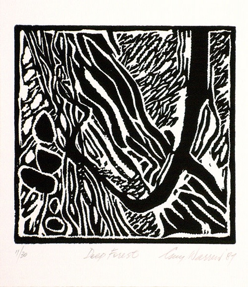 Artist: b'Warren, Guy.' | Title: b'Deep forest.' | Date: 1987 | Technique: b'linocut, printed in black ink, from one block'