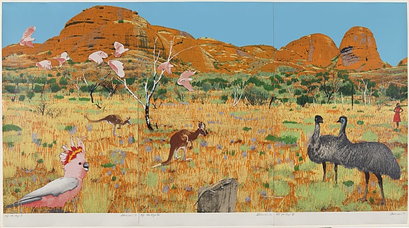 Artist: b'Robinson, Sally.' | Title: b'Mount Olga. [Triptych].' | Date: 1981 | Technique: b'photo-screenprint and screenprint, printed in colour, from multiple stencils' | Copyright: b'Represented by Robin Gibson, Sydney, AGOG in Canberra & Editions Gallery, Melbourne'