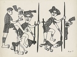 Artist: b'Kauage, Mathias.' | Title: b'not titled [five figures with weapons]' | Date: 1984 | Technique: b'screenprint, printed in black ink, from one screen'