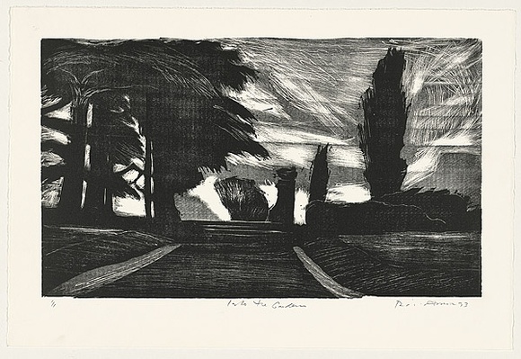 Artist: b'AMOR, Rick' | Title: b'Into the garden [2].' | Date: 1993 | Technique: b'woodcut, printed in black ink, from one block'