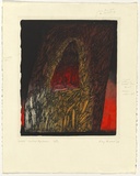 Artist: ARNOLD, Raymond | Title: Blaze - Central Highlands. | Date: 1988 | Technique: photo-etching and aquatint, printed in black, brown , yellow and red inks, from multiple plates