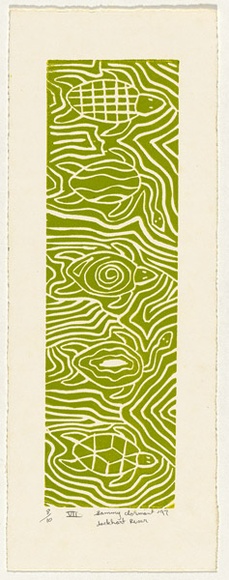 Artist: b'Clarmont, Sammy.' | Title: b'Turtles swimming' | Date: 1997, November | Technique: b'linocut, printed in green ink, from one block'