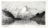 Artist: b'FULLWOOD, A.H.' | Title: b'Mount Cook, New Zealand.' | Date: 1928 | Technique: b'etching, printed in blue ink, from one plate'