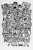 Artist: b'Allen, Joyce.' | Title: b'Protest Promotion Society.' | Date: 1973 | Technique: b'linocut, printed in black ink, from one block'