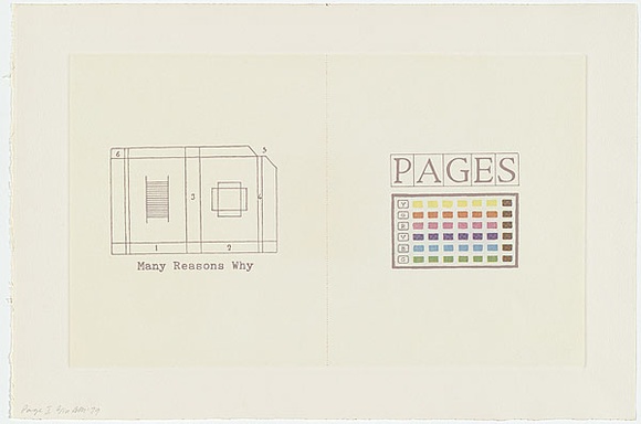 Artist: b'MADDOCK, Bea' | Title: b'Pages' | Date: 1979 | Technique: b'photo-etching, burnishing, relief-etching and letterpress, printed in colour'