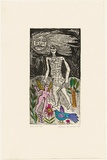 Artist: b'HANRAHAN, Barbara' | Title: b'Moon girl' | Date: 1990 | Technique: b'etching, printed in black ink with plate-tone, from one plate; hand-coloured'