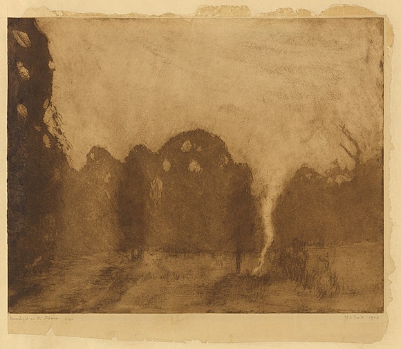 Artist: b'TRAILL, Jessie' | Title: b'Moonlight' | Date: 1922 | Technique: b'etching, printed in brown ink, from one plate'