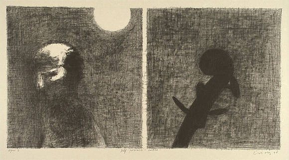 Artist: b'Lincoln, Kevin.' | Title: b'Self-portrait - cello' | Date: 1995, November | Technique: b'lithograph, printed in black ink, from one stone'