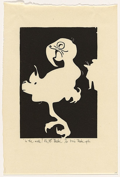 Artist: b'Thake, Eric.' | Title: b'In the nude! On, Mr. Thake' | Date: 1963 | Technique: b'linocut, printed in black ink, from one block'