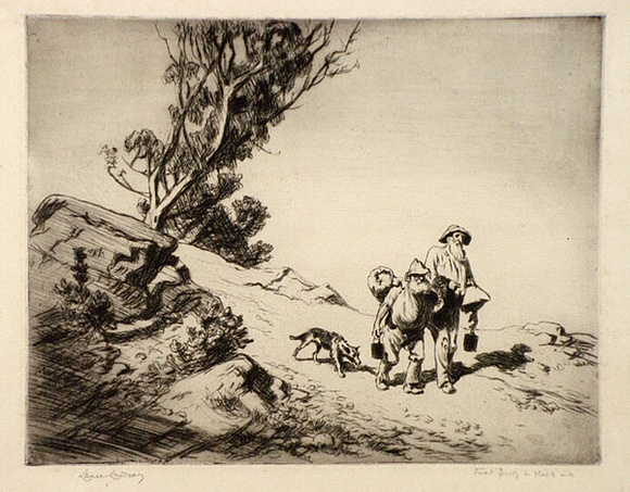 Artist: b'LINDSAY, Lionel' | Title: b'Mates' | Date: 1922 | Technique: b'etching, printed in black ink with plate-tone, from one plate' | Copyright: b'Courtesy of the National Library of Australia'