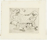 Artist: b'BOYD, Arthur' | Title: b'Nebuchadnezzar with dancing figure and satellite.' | Date: (1968-69) | Technique: b'etching, printed in black ink, from one plate' | Copyright: b'Reproduced with permission of Bundanon Trust'