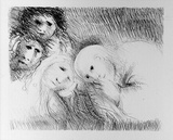 Artist: BOYD, Arthur | Title: St Clare showing her shaven head to her family. | Date: (1965) | Technique: lithograph, printed in black ink, from one plate | Copyright: Reproduced with permission of Bundanon Trust