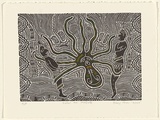 Artist: b'Missy, Billy.' | Title: b'Sugu Ah Mabud' | Date: 2000 | Technique: b'linocut, printed in black ink, from one block; hand-coloured'