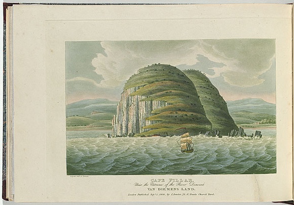 Artist: b'Lycett, Joseph.' | Title: bCape Pillar, near the entrance of the River Derwent, Van Diemen's Land. | Date: 1824 | Technique: b'etching and aquatint, printed in black ink, from one copper plate; hand-coloured'