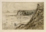 Artist: b'Bull, Norma C.' | Title: b'(Coastal landscape).' | Date: 1930 | Technique: b'etching, printed in black ink, from one plate; pencil additions'