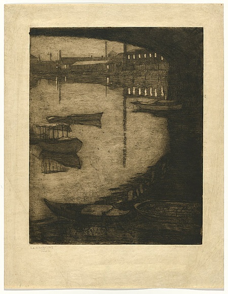 Artist: TRAILL, Jessie | Title: Under the bridge. | Date: 1912 | Technique: etching, printed in warm black ink with plate-tone and wiped highlights, from one plate