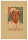 Artist: Groblicka, Lidia. | Title: Model [portrait of a man]. | Date: 1954-55 | Technique: woodcut, printed in colour, from multiple blocks