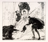 Artist: FEINT, Adrian | Title: (Sir Walter Raleigh throwing down his cloak for Elizabeth I). | Technique: etching, printed in black ink, from one plate | Copyright: Courtesy the Estate of Adrian Feint