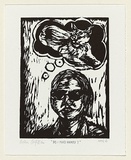 Artist: Gilfillan, Helen. | Title: Did I remember to feed Harry? | Date: 1999, 4 November | Technique: linocut, printed in black ink, from one block