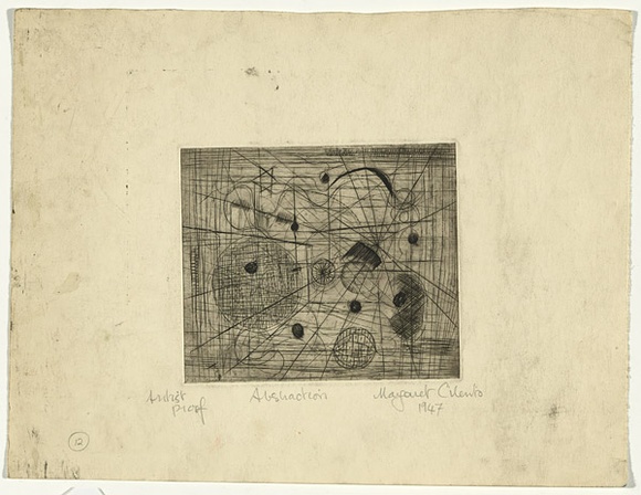 Artist: b'Cilento, Margaret.' | Title: b'Abstraction.' | Date: 1947 | Technique: b'etching, printed in black ink with plate-tone, from one  plates,'